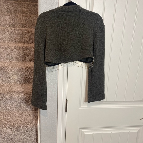 Zara Dark Gray Jewel Crystal Fringe sweater - Picture 11 of 14